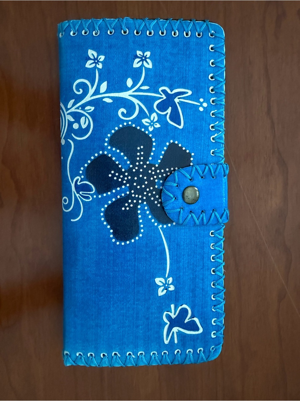 Blue Floral Women's Wallet - Stylish Snap Closure